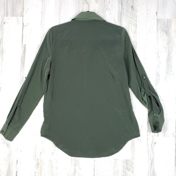 Rock & Republic Silky Dark Green Long Sleeve Button Down Top Women's Size Small - Picture 9 of 12